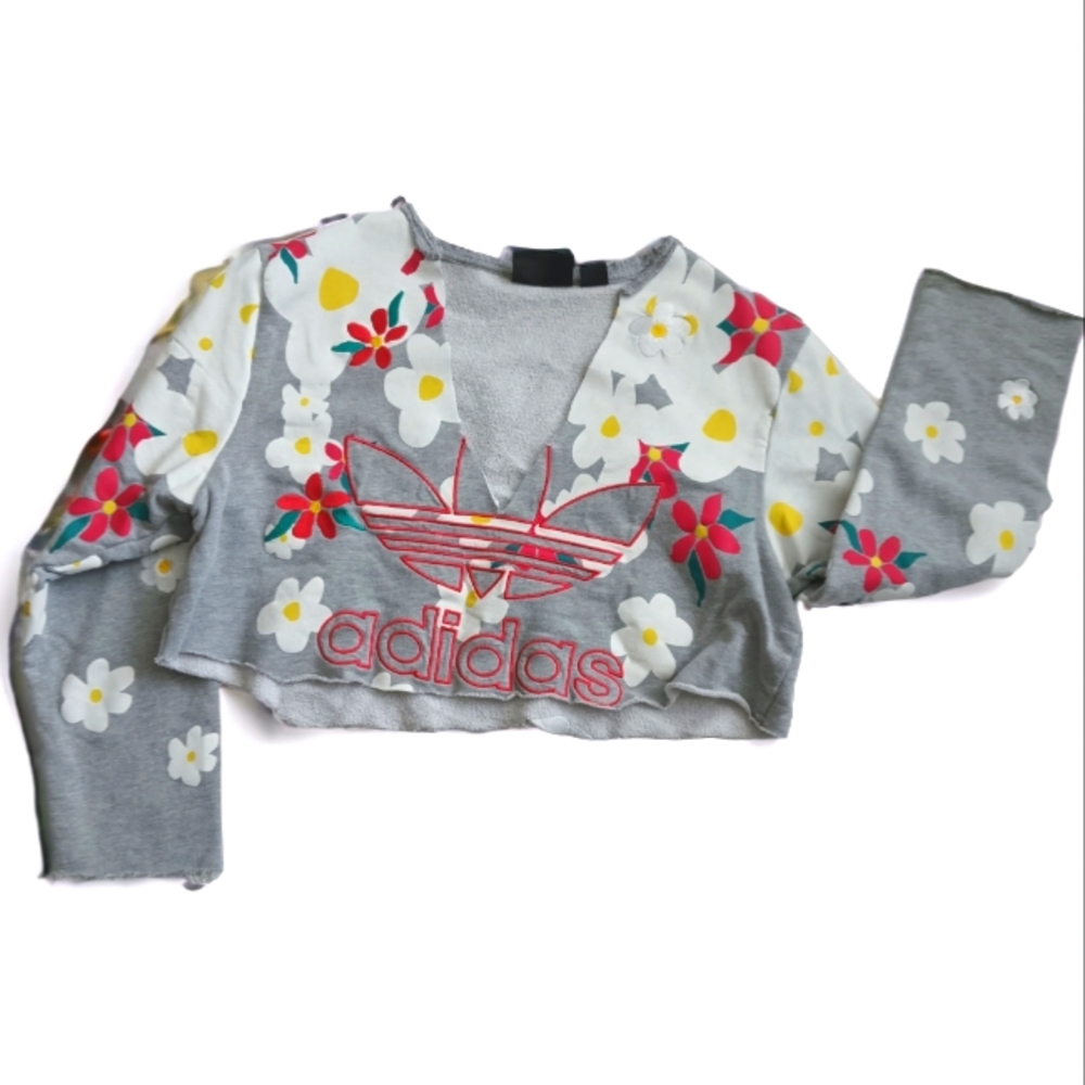 Adidas Pharrell Williams Women's M Floral Print Crop Top DIY Cutoff Sweatshirt